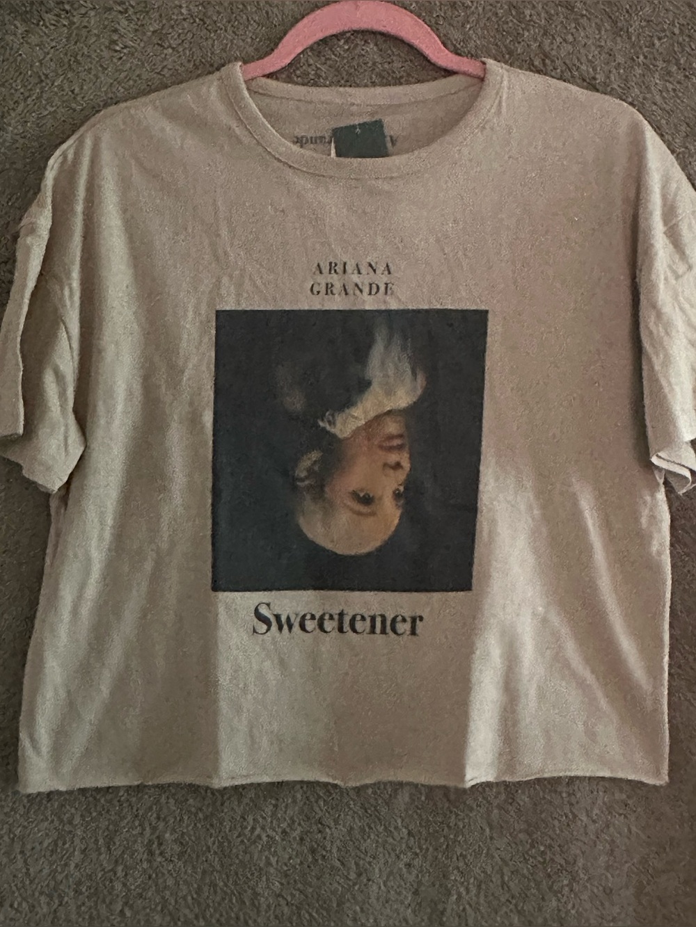 Ariana Grande Beige Crewneck Graphic Tee with Navy Print